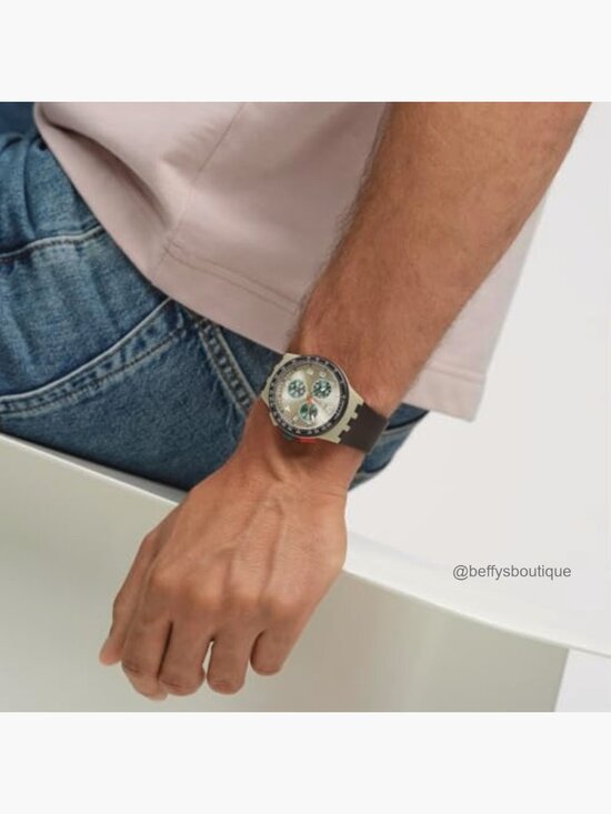 Chrono 42mm Round Case Silicone Strap Watch Quartz Water Resistant Easy Reader main image 6